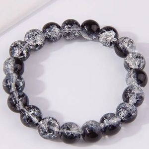 Black White Crackle Glass Beads Bracelet for Daily.